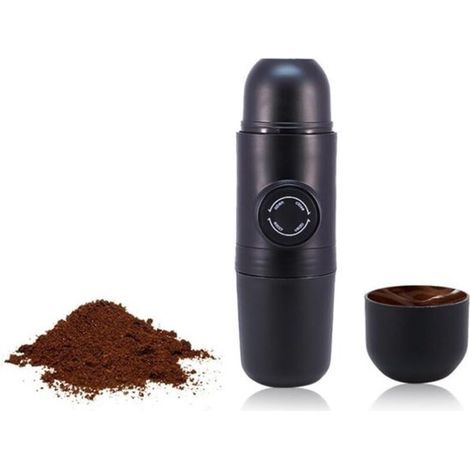 Mini-Espressomaschine – 20 x 6 cm – Tragbare, manuelle Kaffeemaschine – mit Klappgriff – Ideal für Reisen, Camping, Zuhause, Büro und Outdoor-Aktivitäten – Schwarz