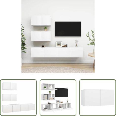 vidaXL Holzwerkstoff - 4-tlg. TV-Schrank-Set Weiß Holzwerkstoff (1/5)
