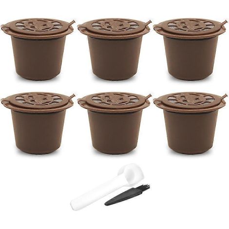 Wiederverwendbarer Kaffeekapselbecher mit Löffelbürste, nachfüllbarer Kaffeekapsel-Füllfilter, braun (1/5)