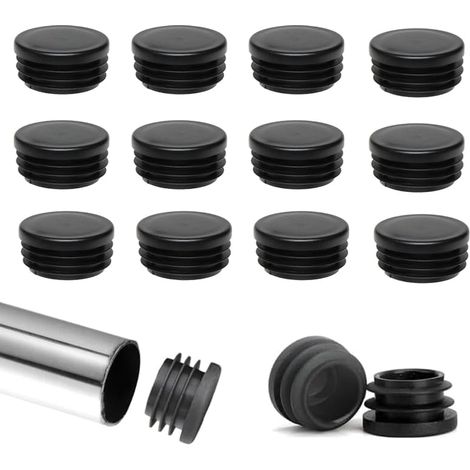 40 Pièces Inserts de Tubes Ronds 25mm, Bouchons de Poteau de Clôture en Plastique Noir, Bouchons de Tuyau, Noir RAL 9005 (1/5)