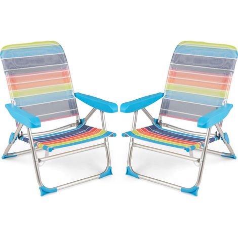 Lot de 2 chaises de plage pliantes et pliables, inclinables à plat, pour le camping, la pelouse, avec dossier inclinable 5 positions, pour l'extérie (1/5)