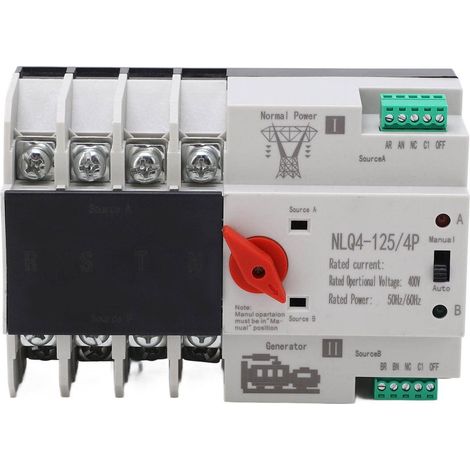 Commutateur de Transfert Automatique à Double Alimentation AC 400V 4P 20A/32A/50A/63A/80A/100A ATS PC Commutateur à Bascule Automatique pour électricité Municipale, UPS, Onduleur, Solaire(100A) (1/5)