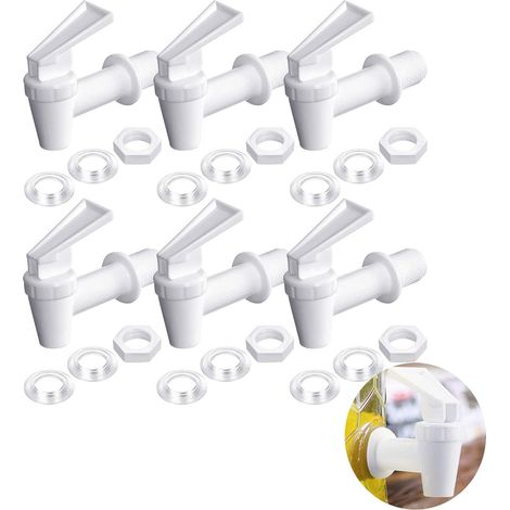 Lntyq 6 Stück Kunststoff-Wasserhahn, Fassspender-Wasserhahn, Getränkespender, kein Tropfen, kein Auslaufen, zum Gären von Wein, Bier, Saft, wiederverwendbarer Ausgießer, weiß (1/5)