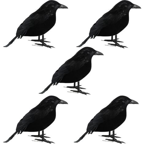 5 Pièces Faux Corbeau Noir, Oiseaux D'halloween, Corbeau Fait à la Main Corbeaux à Plumes Noires, Corbeaux Artificiels Décor D'halloween, Leurres de Corbeau à Plumes Ornement pour la Fête de(2) (1/5)