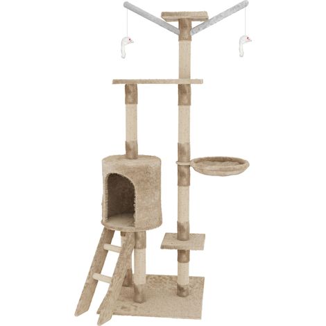 Albero per Gatto con Graffiatoio Cuccia Giocattolo Gatti Parco Giochi Tiragraffi in Sisal Naturale 150 x 50 x 35 cm (Colore Beige Matis 30060)