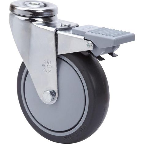 rueda giratora agujero m12 freno cromada 20afd125cp-pgaisb goma gris bolas
