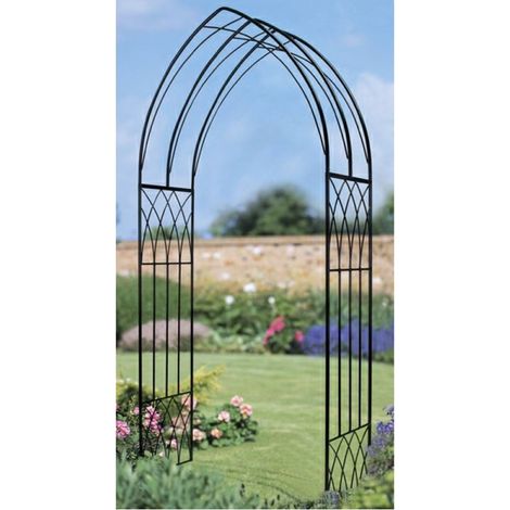 Abbey Modern Rose Arch - Solid Steel - L410 x W1100 x H2286 mm - Black Powder Coated
