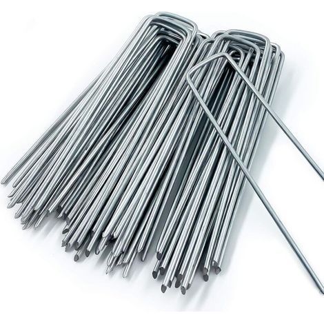 20 piquets de jardin en forme de U (150 mm de long, 40 mm de large, 3 mm de diamètre) piquets de fixation de paillis, pour bâches de désherbage, piquets de camping, clôtures de jardin (1/3)