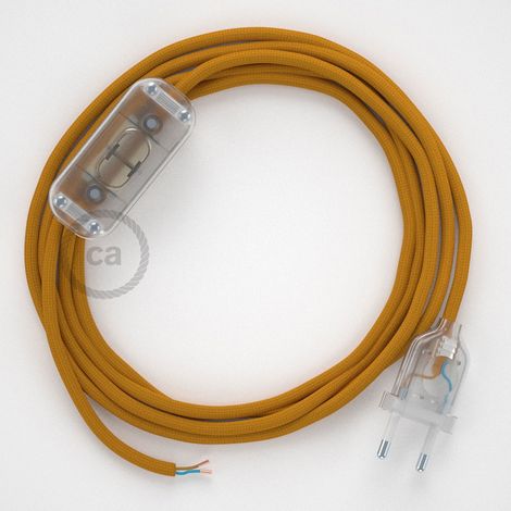 Creative-Cables Câblage pour lampe – (Câble 2x0,75 mm² moutarde RM25, fiche EU et interrupteur transparents, 1,8 m) – Design effet soie – Conforme aux standards de sécurité