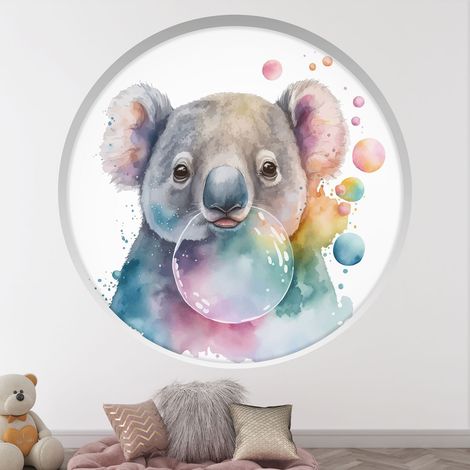 Stickers Trompe l'oeil Arche ronde Enfants - Koala bulle - Diamètre 50 cm (1/4)