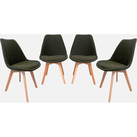 Set di 4 sedie scandinave in legno di faggio e velluto a coste