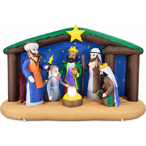 Crèche gonflable, décoration lumineuse de Noël pour jardin, polyester, conforme à la réglementation américaine pour les fêtes de fin d'année. (1/2)