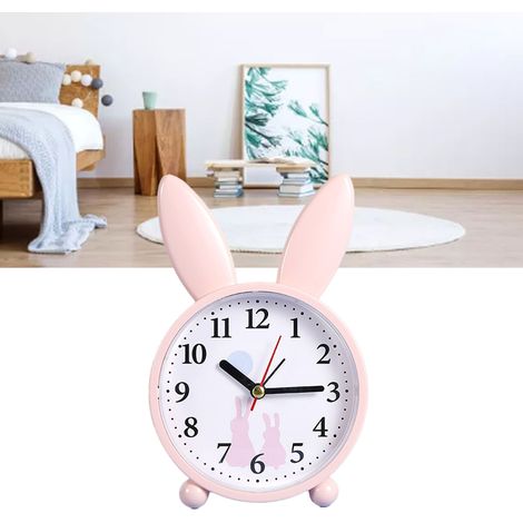 Dekorativer Wecker mit Cartoon-Hasenmotiv, geräuschloser Nachttischwecker, Geschenk für Studenten. (1/5)