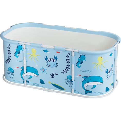 Ovale Klappbadewanne, Badewanne für Erwachsene, verdickte Halterung, 115 × 60 × 45 cm, Hellblau. (1/5)