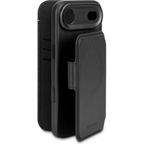 Funda tipo cartera desmontable Decoded para iPhone Air con MagSafe, cubierta desmontable de cuero genuino, Negro (1/5)