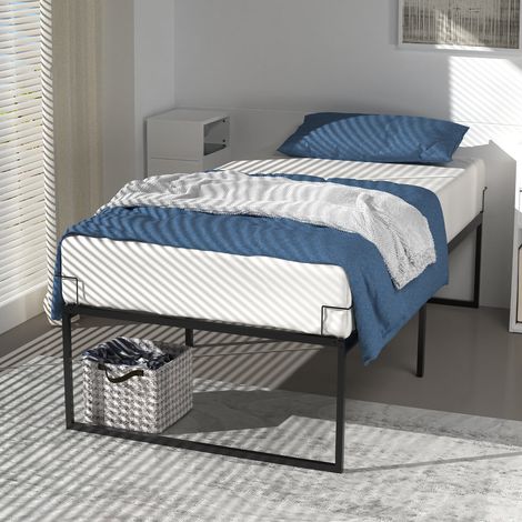 VOUNOT® Struttura Letto Singolo 90x190 cm, Letto in Metallo con Rete Facile Montare, Silenziosa e Antiscivolo Altezza 36 cm, Nero (1/5)