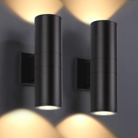 Außenwandleuchten (2er-Set), zylindrische LED-Leuchten mit integrierter Ober- und Unterbeleuchtung, 24 W 3000 K, modernes Aluminium, wasserdichte Außenwandleuchten, geeignet für Veranden, Terrassen un