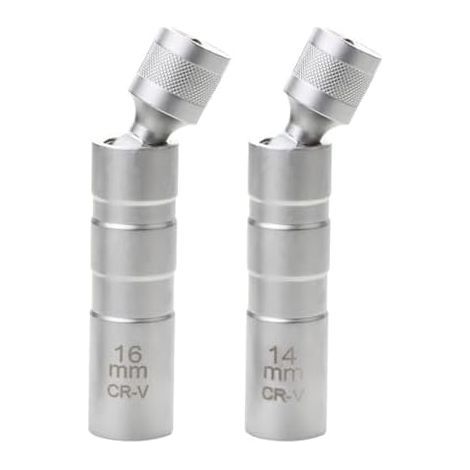 2-Piece Magnetic Spark Plug Wrench Set for Cars, Removal and Installation Tools, Sizes 16mm and 14mm, Made of Heavy-Duty Steel, 360-Degree Rotating Design, for DIY Mechanics (1/5)