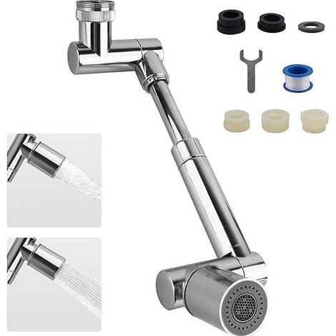 Universelle 1440° Prolongateur de Robinet, 2 Modes de Sortie d'Eau Robinet de Cuisine Multifonction Filtre Anti-Projections Rallonge de Robinet Pivotant pour Lavabo de Salle de Bains (1/5)