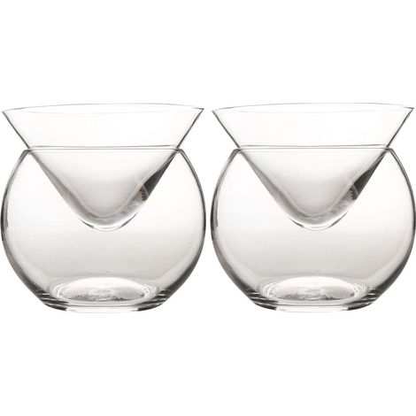 Service à cocktail réfrigéré JeiibrZui pour caviar et crevettes - Service à martini - 10,7 cm de diamètre - Ensemble de 2 pièces - Bol en verre transparent avec bain de glace pour réceptions et dîners (1/3)