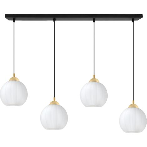 Costa Pendelleuchte in Schwarz und Gold, 4-flammig, weiße Kugel, E27 (1/5)