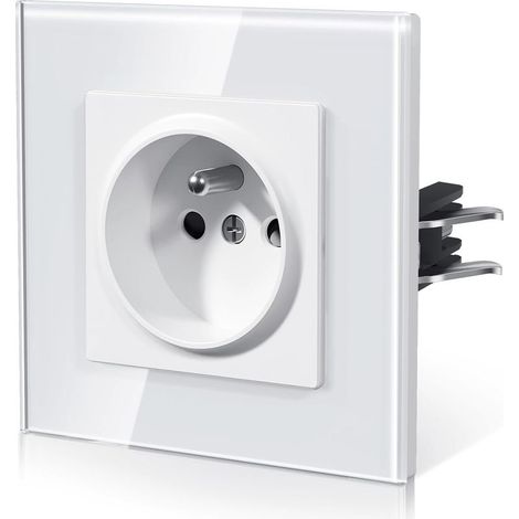 Prise Electrique Murale, 86MMVerreBlanc Prise de Courant avec griffes, Prise Murale Norme Française 16 A 250V, Connexion Rapide Sans Vis, adapté à l'hôtel de bureau à domicile (1/5)