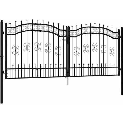 Puerta de valla KAMPEN con punta de lanza negra, 302 x 125 cm, acero vidaXL