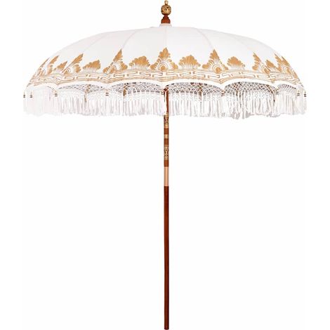 Parasol de jardin,Parasol balinais Crème (210-220) x 260 cm Coton et bois massif CFW47395 (1/5)