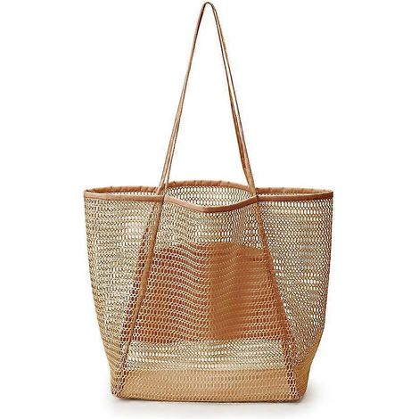 Bolso de playa grande de malla con cremallera y bolsillo interior.
