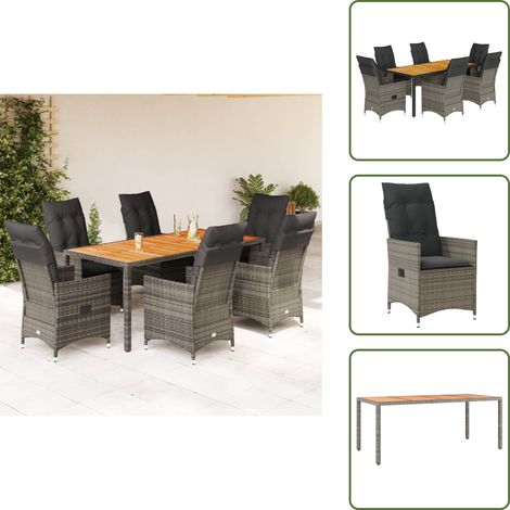 The Living Store Ensemble à manger de jardin et coussins 7 pcs gris rotin - Chaise de jardin (1/5)