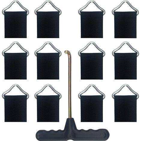 12pcs Trampoline Triangular Loops with Spring Tool, Replacement Triangular Rings for Trampoline Adults, Black (1/5)