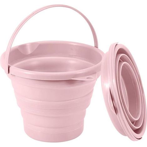 Seau Pliable 3L Bleu/Rose - Nettoyage/Plage/Pêche/Camping - Compact et Portable - Peu Encombrant pour Extérieur et Voyage (1/5)