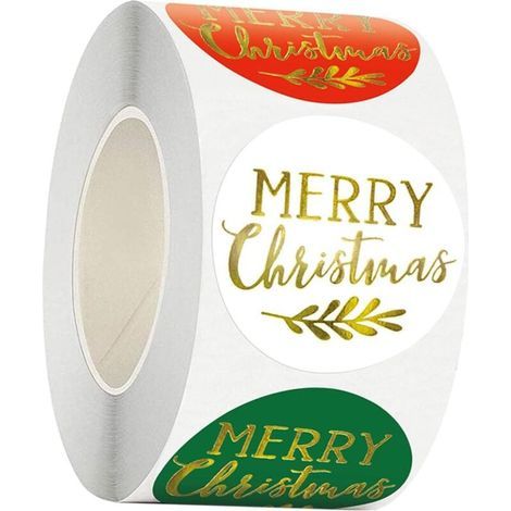 1 Roll of 500 Merry Christmas Stickers, Round Seal Labels for Gifts (1/4)