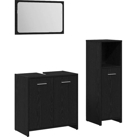 Set de meubles de salle de bain Montage mural 3 pcs,Ensemble d'armoires de salle de bain Chêne noir CFW92771 (1/5)