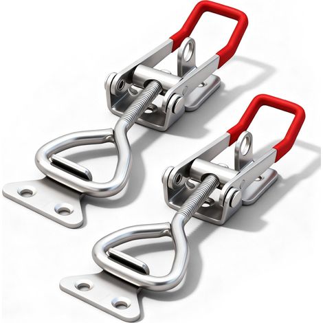 Lot de 2 fermetures à cliquet en acier inoxydable avec trou de serrure - Fermeture murale réglable pour armoire, boîte, tiroir, fenêtre - 150-170 mm (1/5)