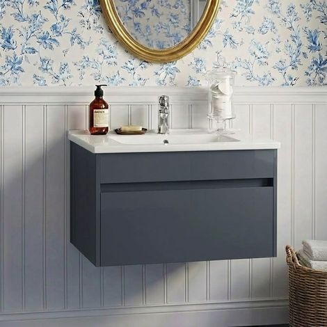 Vitra S50+ Wall Hung 1-Drawer Vanity Unit with Basin 800mm Wide - Anthracite High Gloss