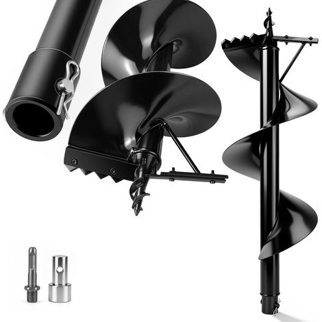 Mèche pour Tarière Ø 300 mm x 80 cm- Adaptateur SDS-Plus - Acier Manganèse Haute Résistance avec Tête en Tungstène, Dents de Creusage Renforcées, Perçage Puissant pour Sols Durs et Racines