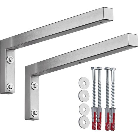 SOTECH Wandkonsole Regalkonsole Waschtischkonsole in L-Form 450 x 150 x 30 mm, Edelstahl gebürstet, 2 Stück
