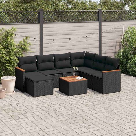 vidaXL Salon de jardin 8 pcs avec coussins noir résine tressée (1/5)