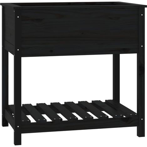 Vassoio per fioriera aiuola rialzata piante fiori terrazza giardino con ripiano 82,5 x 54 x 81 cm legno massello di pino nero 020038407