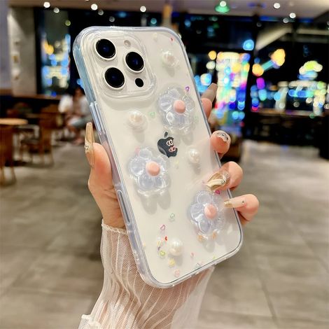 Coque de téléphone 3D à motif floral mignon (iPhone 12 Pro, bleue), compatible avec iPhone, protection antichoc