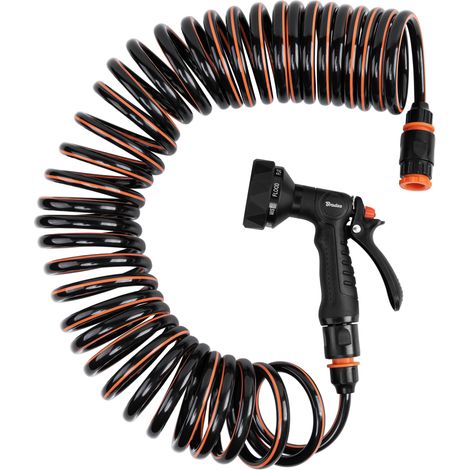 Spiralschlauch Gartenschlauch 10m SPIRNG FLEX Set mit Sprühpistole 9 Strahlarten Schnellkupplungen Wasserhahnanschluss 1/2 3/4 WSF10 (1/4)