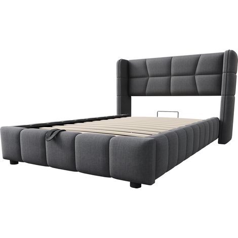 Polsterbett 90 x 200 cm mit Lattenrost, Stauraum und Kopfteil, grau MODENUIT (1/5)