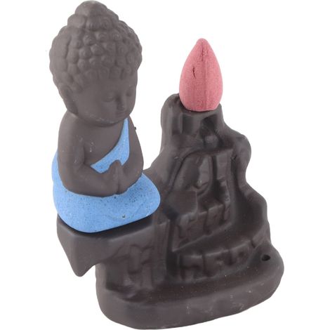 Brûleur d'encens à reflux Monk, porte-encens cascade de sable violet relaxant et confortable avec 30 bâtonnets d'encens pour le yoga et le bureau, bleu ciel (1/5)