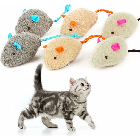 Lot de 6 jouets souris pour chats, peluches souris pour chats, chatons et autres animaux de compagnie (3 couleurs) (1/5)