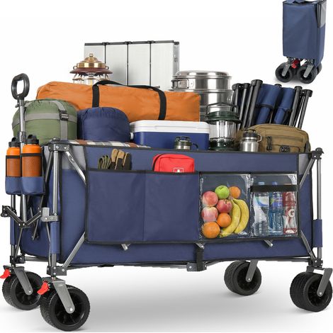 Carrello da trasporto pieghevole 300 L in acciaio, carico dinamico 200 kg, blu grigio (1/5)