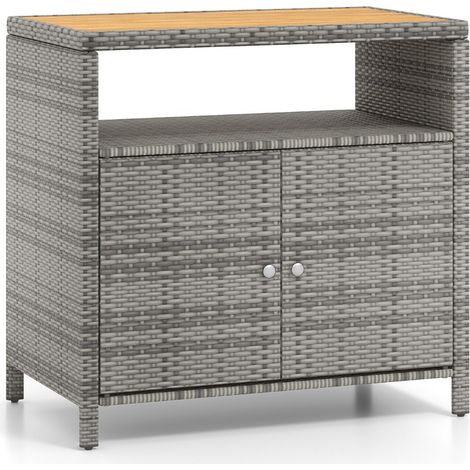 Armario de exterior 90 x 53 x 86 cm gran espacio de almacenamiento diseño elegante en ratán gris mixto y madera natural 200010245