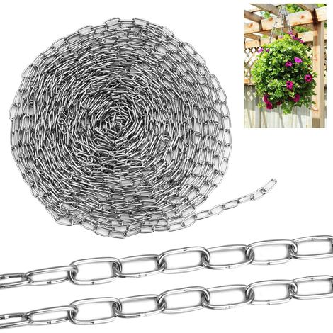 Catena in acciaio inossidabile 304 da 10 m, catena in acciaio zincato, catena in acciaio inossidabile fai da te, catena in acciaio da 1,5 mm, per stendibiancheria/piante sospese/catena per cani (1/5)
