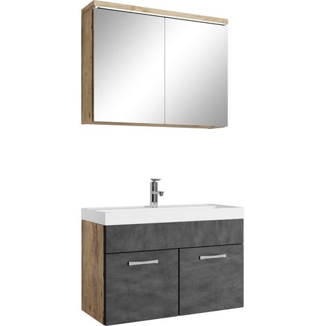 Badezimmer Badmöbel-Set Paso 02 80cm Waschbecken Kastanien Eiche
