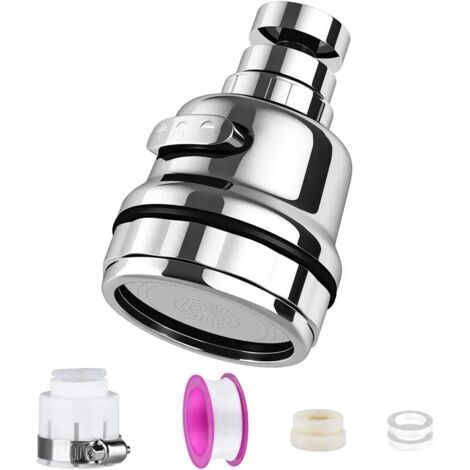 360 Degrés Aérateur de Robinet Pivotant Tête de Robinet de Cuisine 3 Modes Réglable Douche Tête Filtre Pulvérisateur Pour Cuisine Salle De Bain (Court) (1/5)